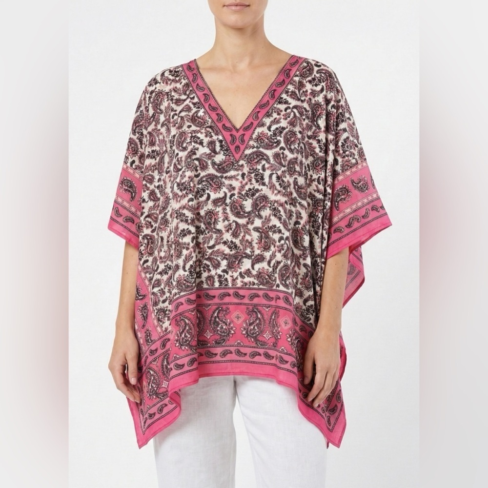 SPENSE Paisley Print Poncho Tunic Top Defined Sleeves Sz L MADE IN INDIA